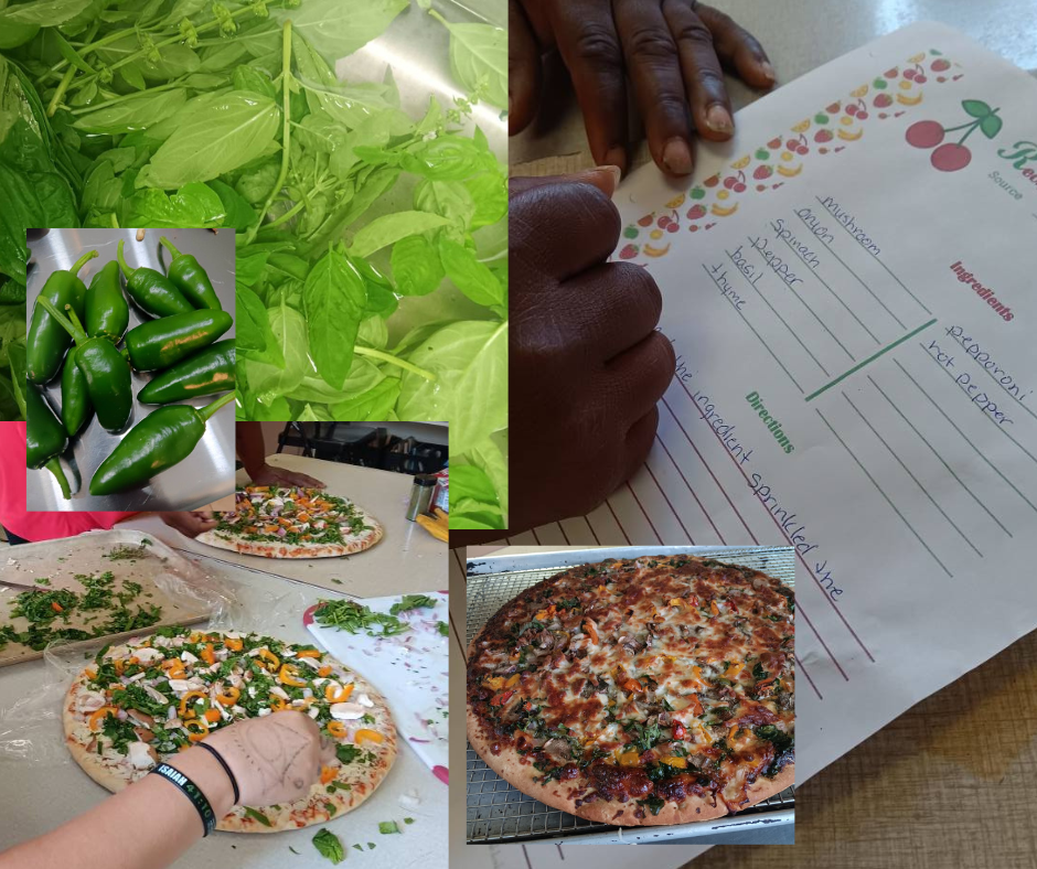 Making homemade pizzas with ingredients from our Garden Program!